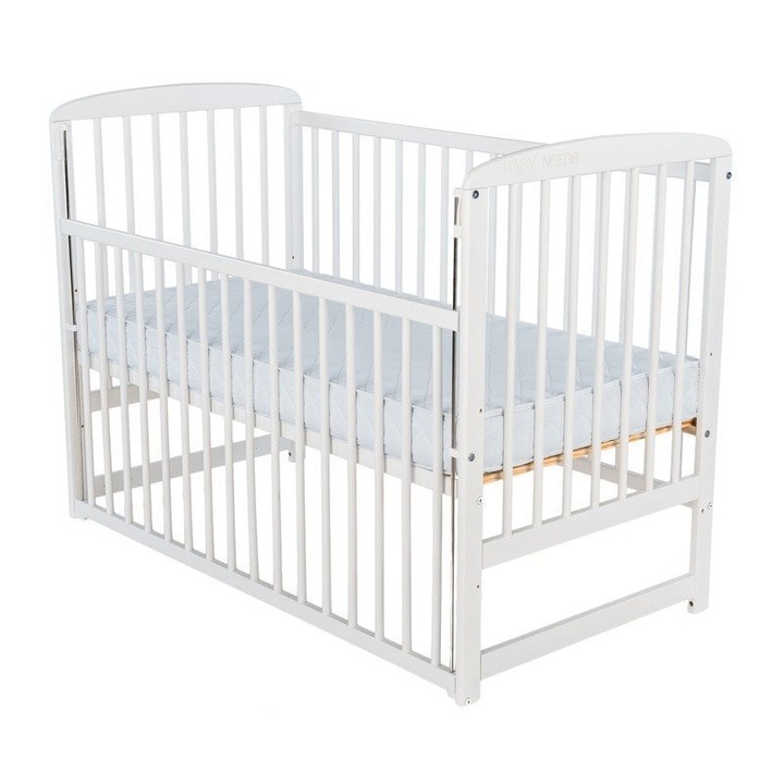 Кошара BabyNeeds Ola, Дървена, С плъзгаща се страна, Бял, 120x60 см, Матрак 8 см