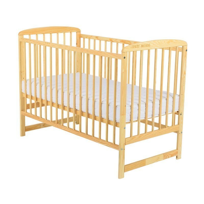Patut din lemn, BabyNeeds, Ola, 120x60 cm, Natur + Saltea 8 cm