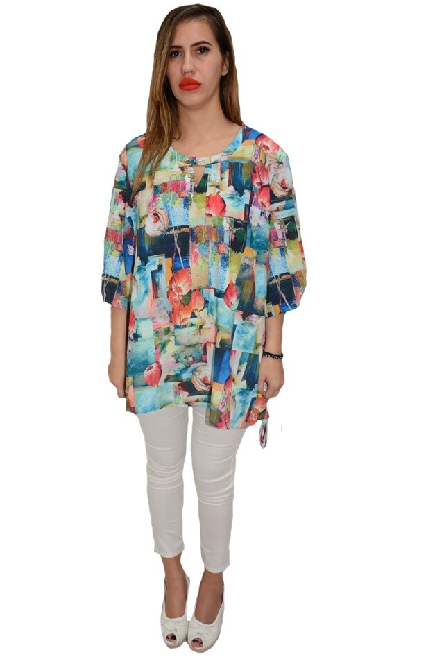 Bluza casual, model vintage, maneci trei-sferturi, D&J Exclusive, Multicolor