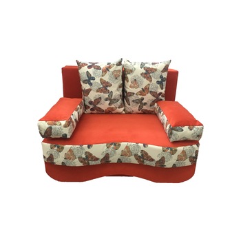 Canapea extensibila Junior, MobAmbient, Portocaliu cu imprimeu cu fluturi, material textil, extensie din plasa de arcuri tip relaxa, cu lada de depozitare, 2 perne si 2 cotiere incluse, 144 x 190 cm Canapea extensibila Junior, MobAmbient, Portocaliu cu imprimeu cu fluturi, material textil, extensie din plasa de arcuri tip relaxa, cu lada de depozitare, 2 perne si 2 cotiere incluse, 144 x 190 cm