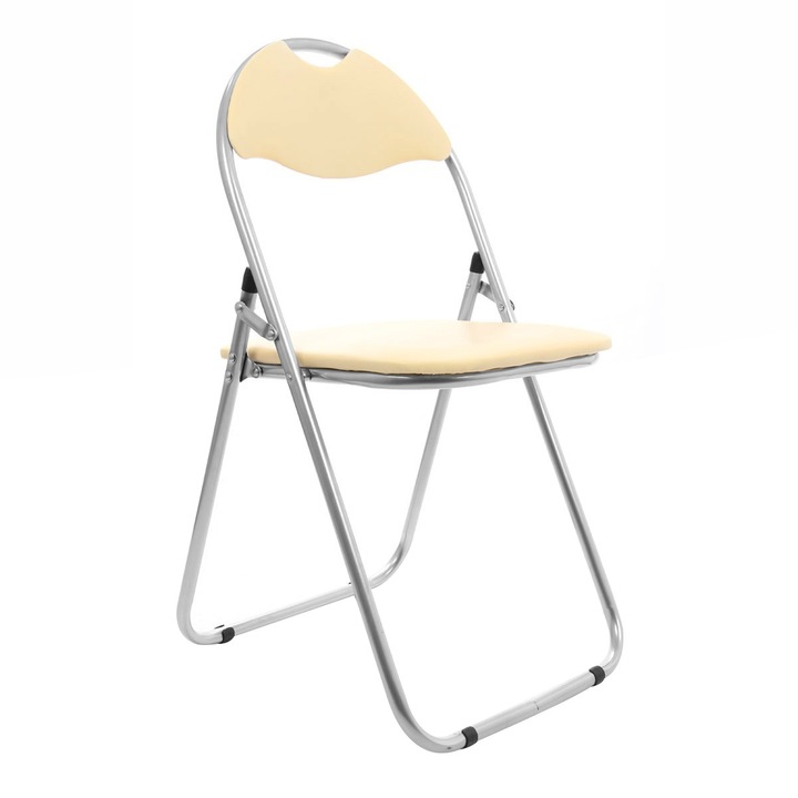 AutoEVO24 EVO összecsukható konyha / nappali szék, kárpitozott, szürke fém + krémszínű PVC