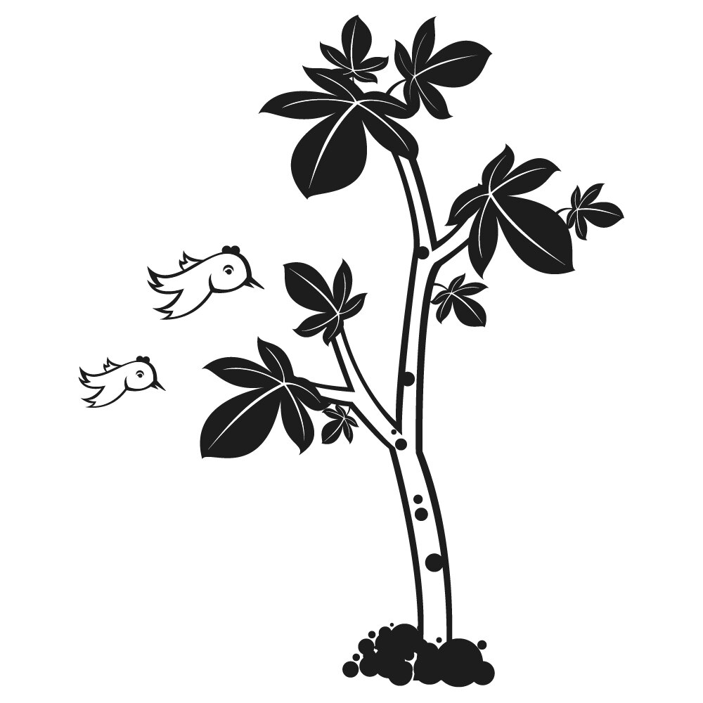 Sticker decorativ StickerStore Flori si pasari, 100x114 cm, Negru