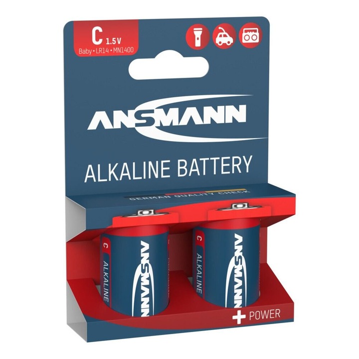 Baterii alcaline Ansmann Red C, LR14, blister 2 bucati