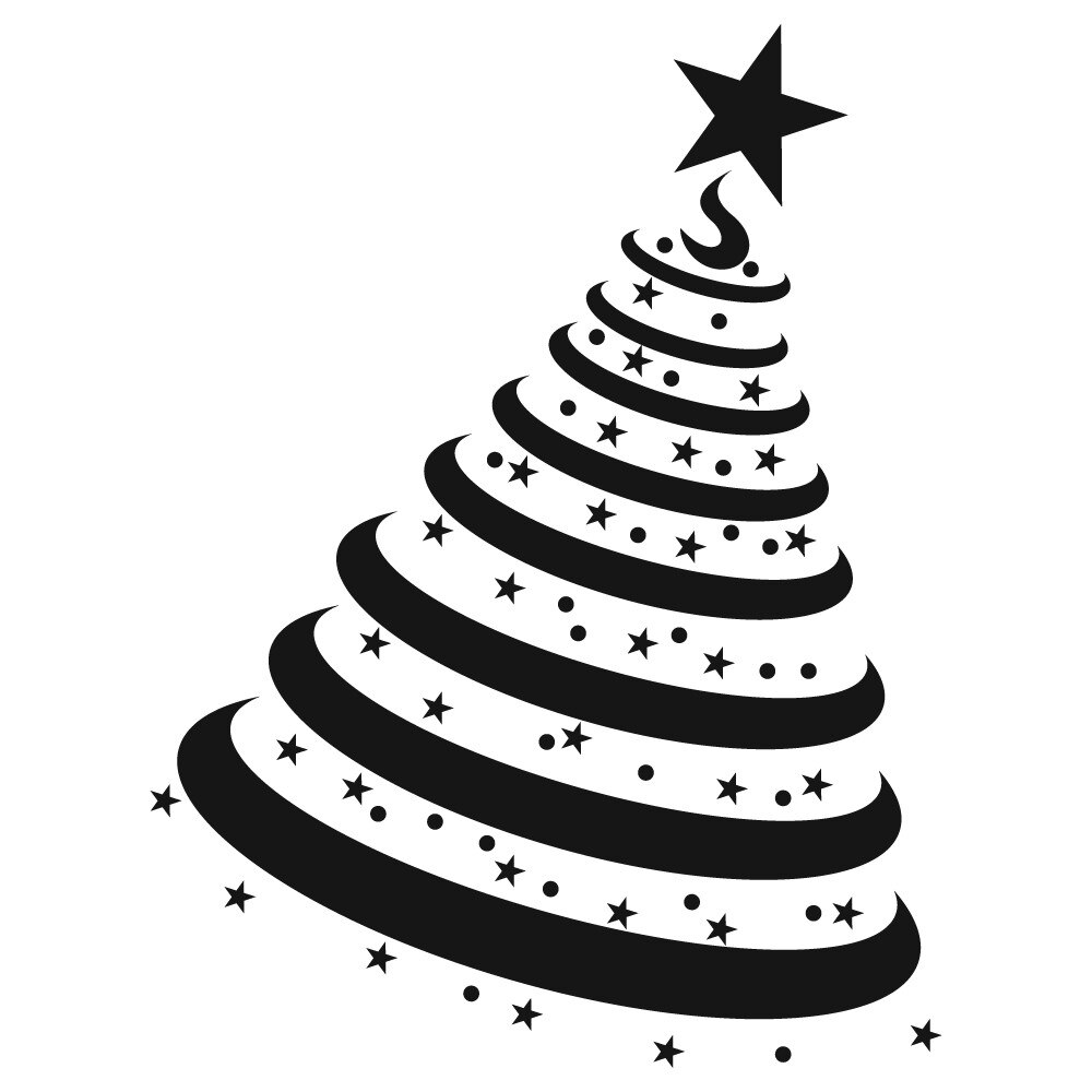 Sticker decorativ StickerStore Brad impodobit cu stelute, 100x76 cm, Negru