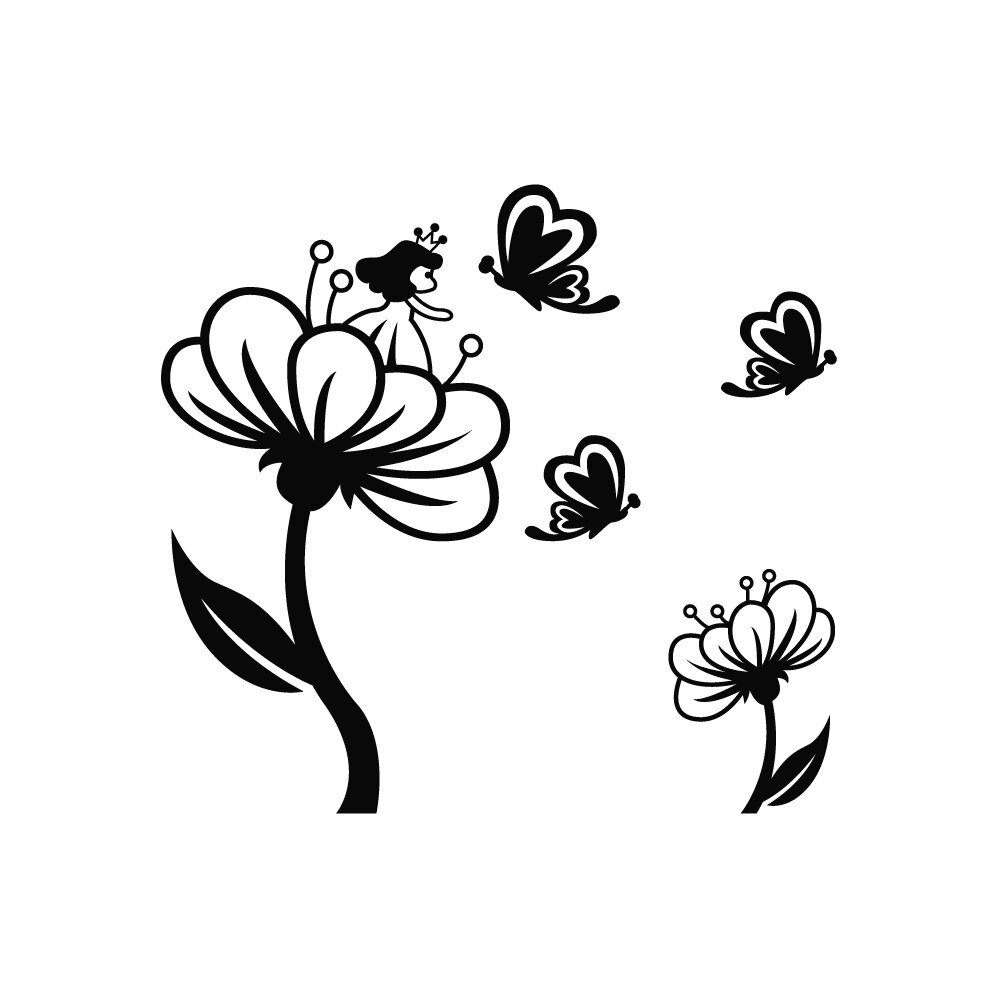 Sticker decorativ StickerStore Zana si flori, 60x56 cm, Negru