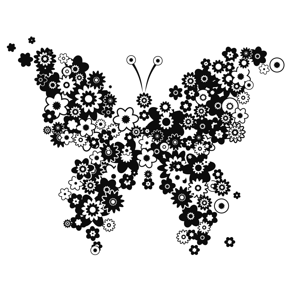 Sticker decorativ StickerStore Fluture Floral, 96x78 cm, Negru