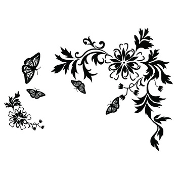 Sticker decorativ StickerStore Flori si fluturi abstracte, 100x73 cm, Negru Sticker decorativ StickerStore Flori si fluturi abstracte, 100x73 cm, Negru