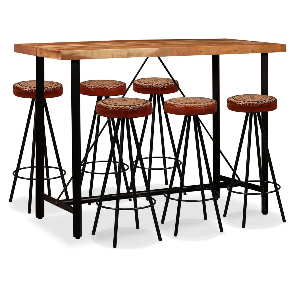 Set mobilier de bar, 7 piese, vidaXL, Maro, 150 x 70 x 107 cm, lemn palisandru si otel