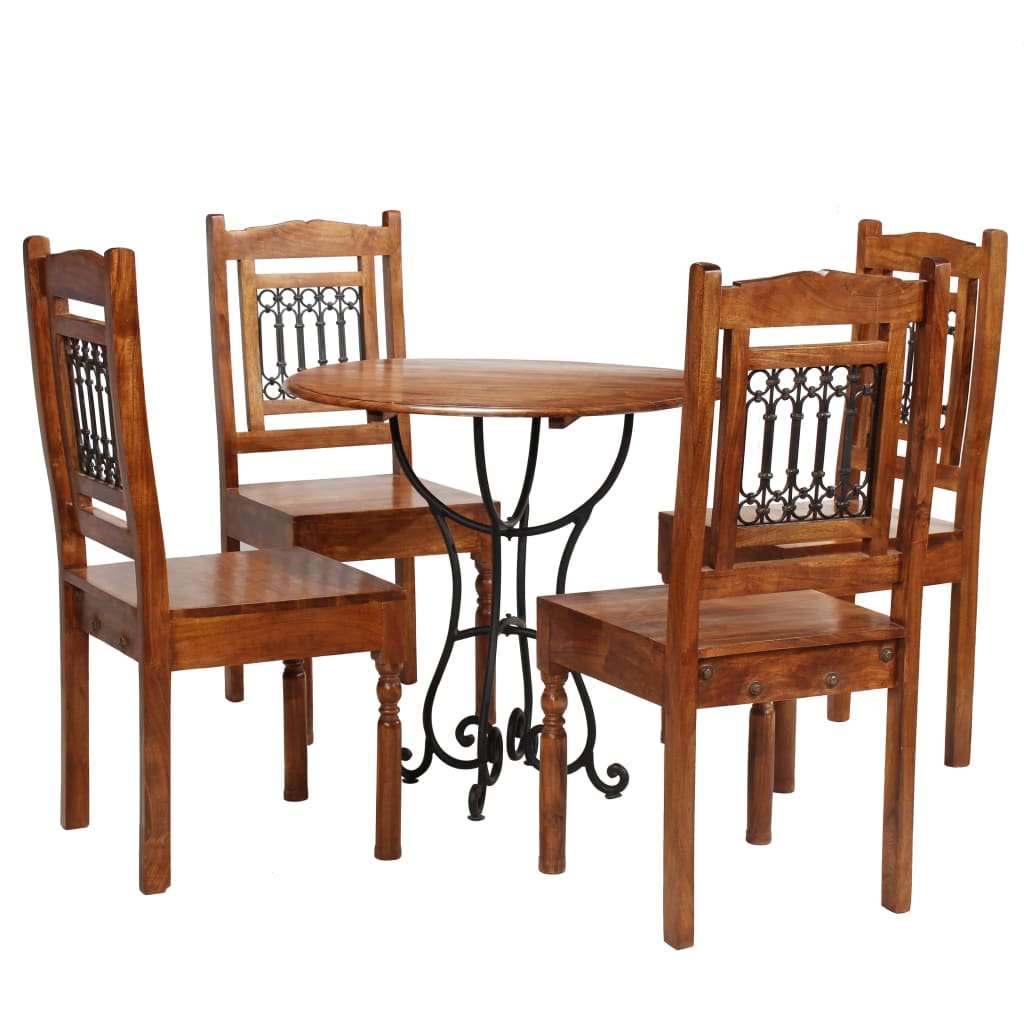 Set mobilier de bucatarie, masa cu scaune, 5 piese, vidaXL, Maro, 80 x 76 cm