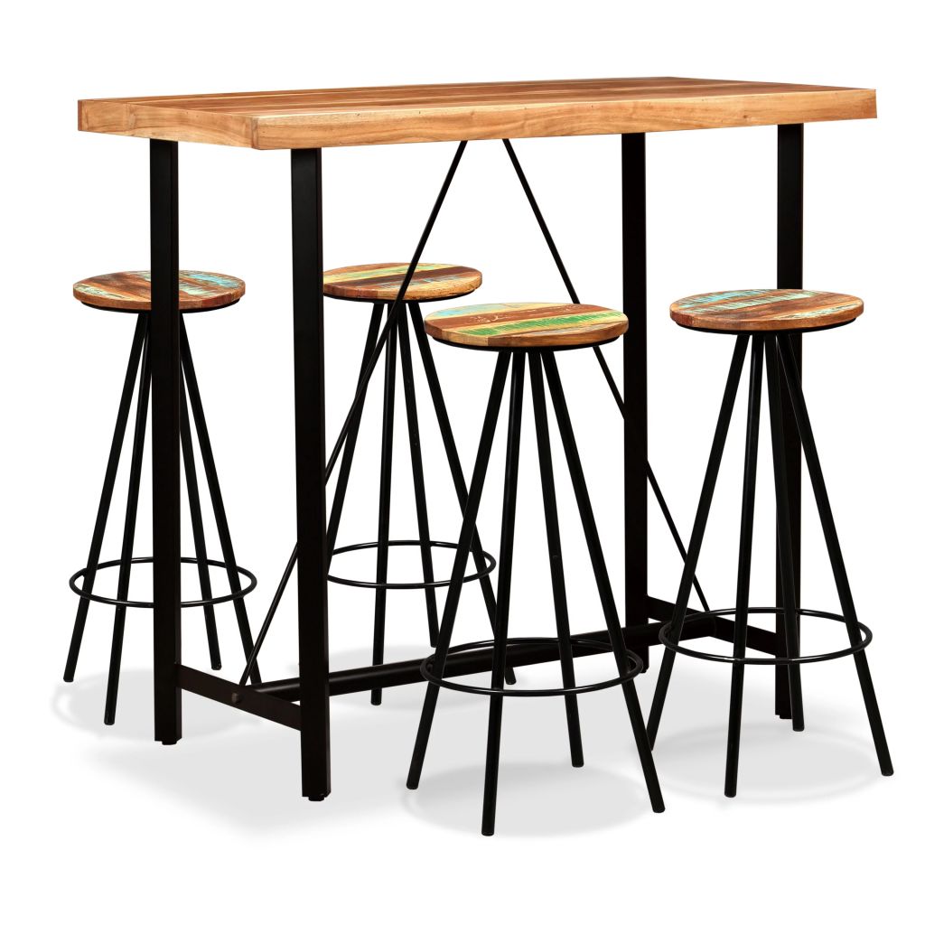 Set mobilier de bar, 5 piese, vidaXL, Maro, 120 x 60 x 107 cm, lemn palisandru si otel