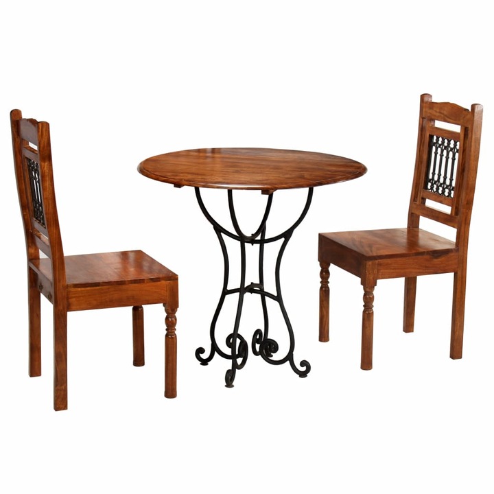 Set mobilier de bucatarie, masa cu scaune, 3 piese, vidaXL, Maro, 80 x 76 cm