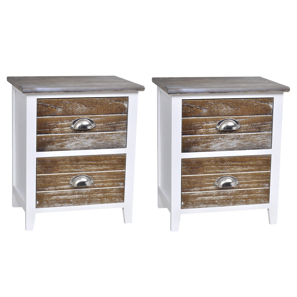 Noptiera cu 2 sertare, vidaXL, maro / alb, 38 x 28 x 45 cm