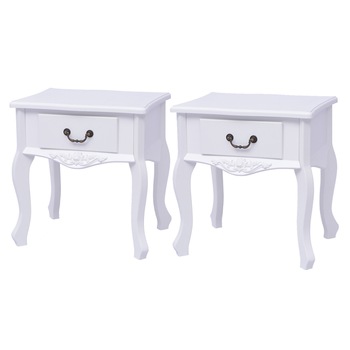Set de 2 noptiere din lemn, vidaXL, MDF, alb, 43 x 33 x 45,5 cm Set de 2 noptiere din lemn, vidaXL, MDF, alb, 43 x 33 x 45,5 cm