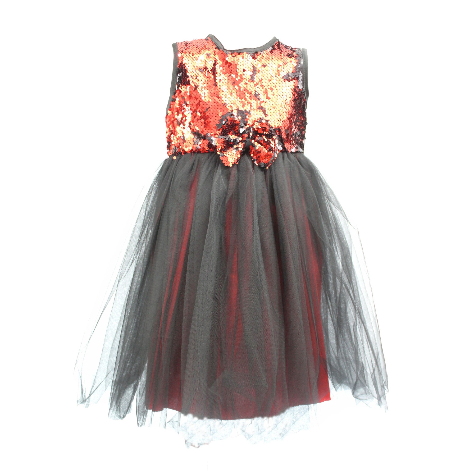Rochie casual-eleganta, model Paiete reversibile, culoare rosu-negru, varsta 7 ani