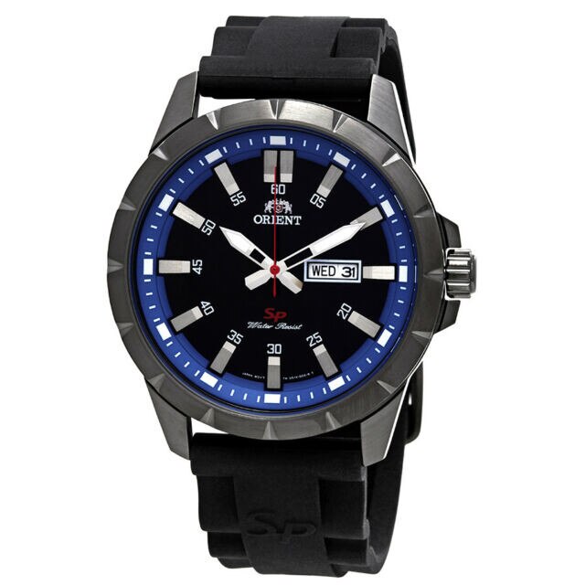 Ceas casual pentru Barbati Orient SP Day and Date, FUG1X008B9 , bratara silicon neagra, cutie cadou, culoare argintiu, cadran multicolor, indicatori argintii luminescenti, Otel inoxidabil