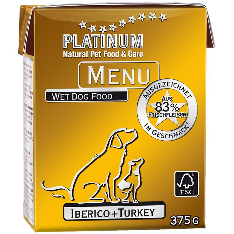 Hrana Umeda Caini Platinum Meniu cu Porc Iberic si Curcan, 375 g