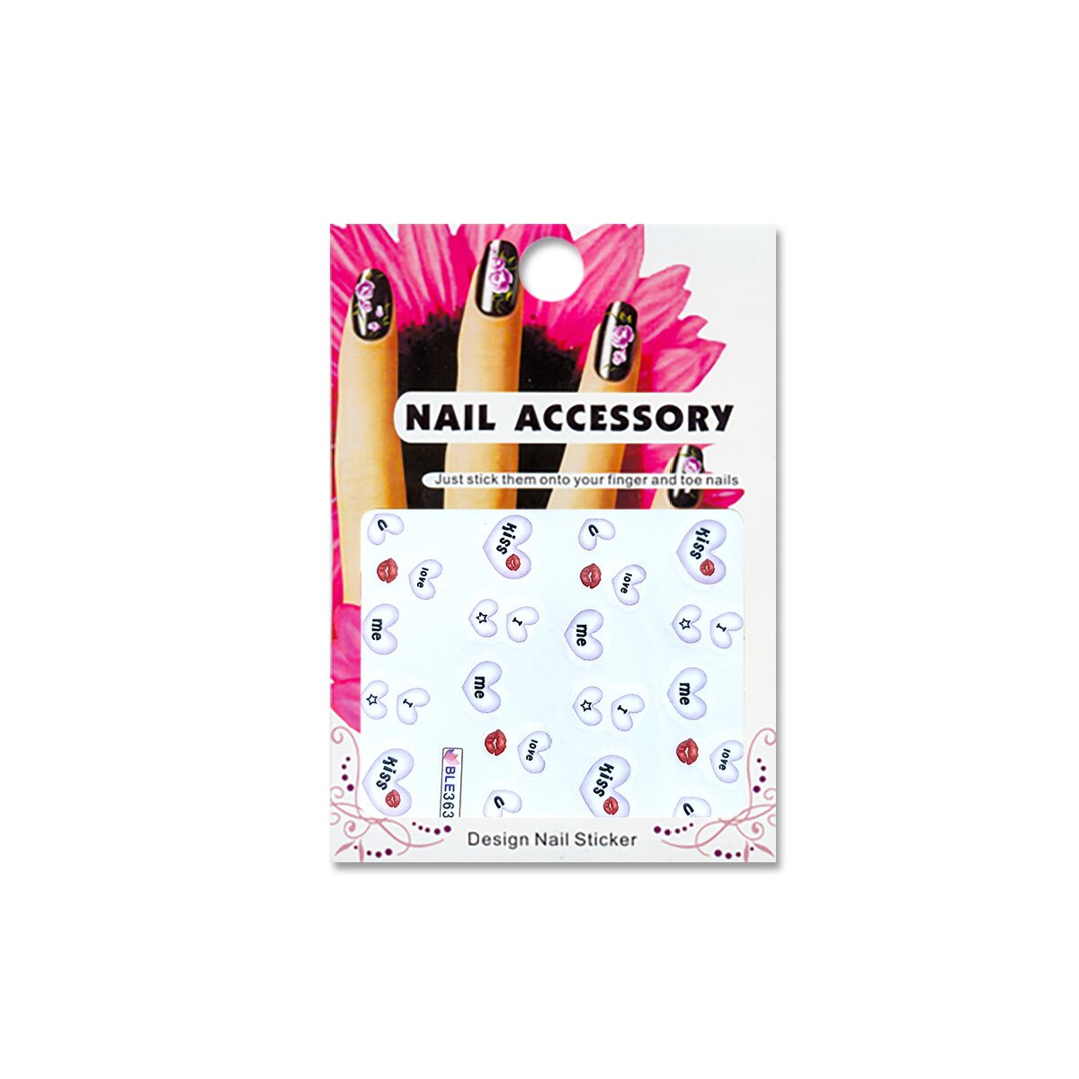Tatuaj sticker cu efect acrilic pentru decor unghii BLE-363, MoonbasaNails, Multicolor