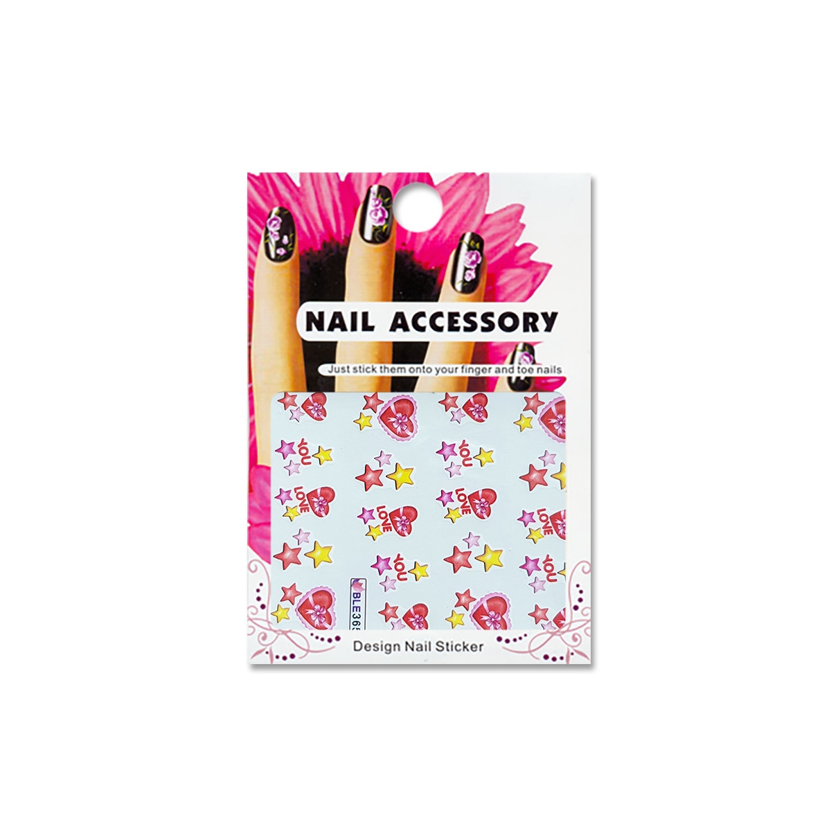 Tatuaj sticker cu efect acrilic pentru decor unghii BLE-365, MoonbasaNails, Multicolor