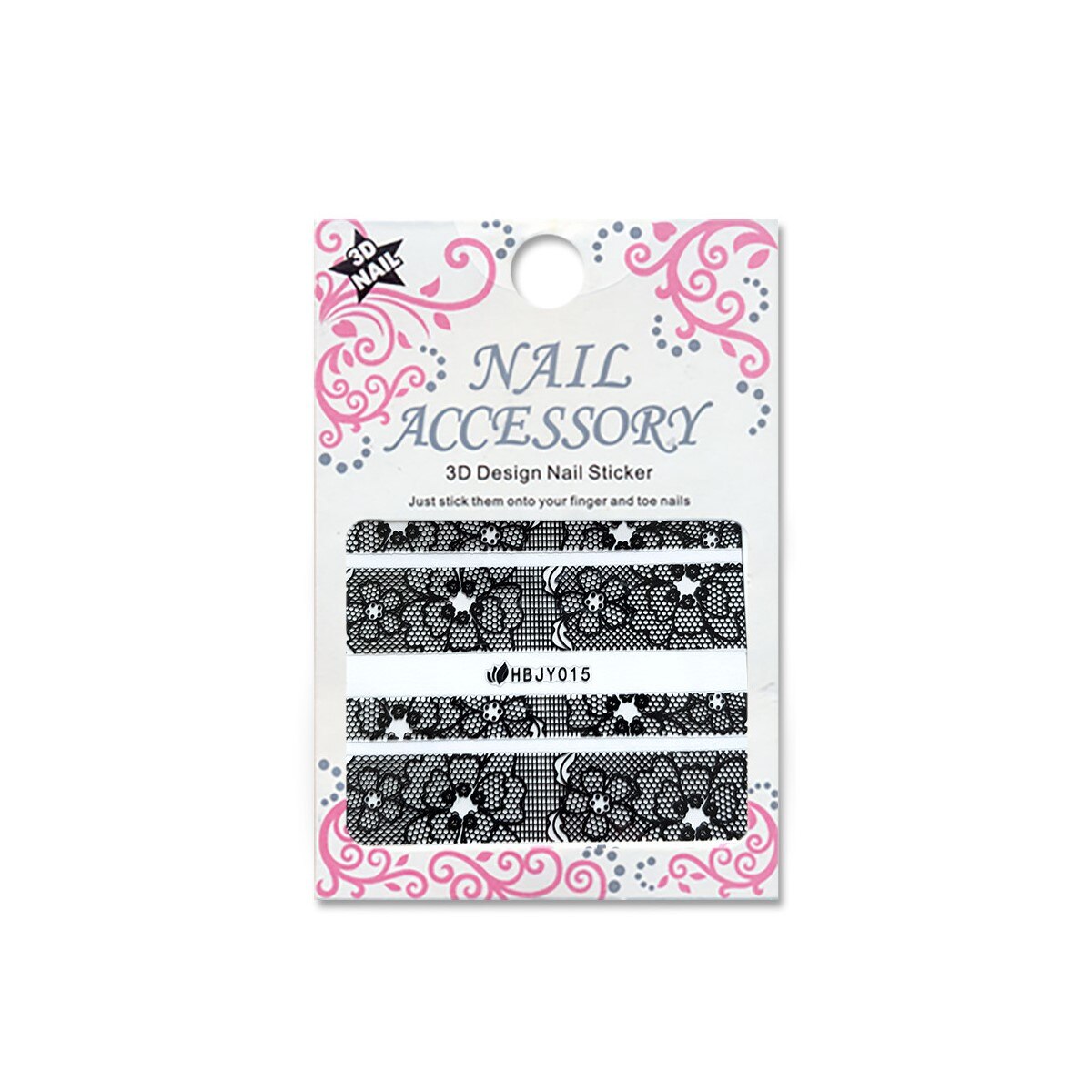 Decoratiuni cu efect acrilic 3D, MoonbasaNails, HBJY015-B, Model dantela, Negru