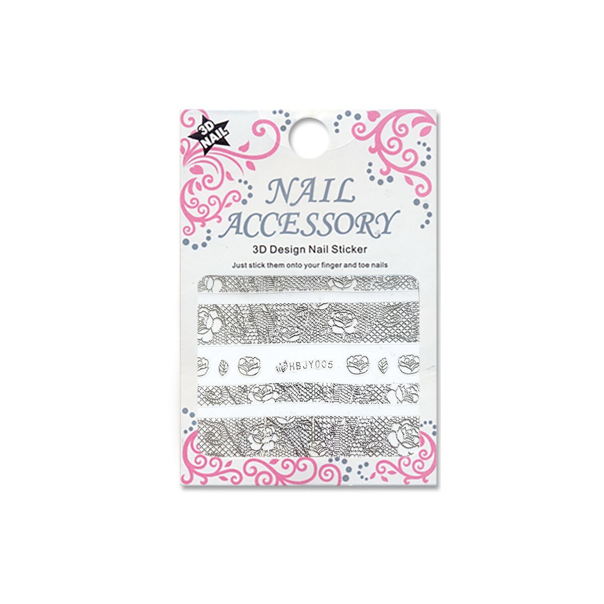 Decoratiuni cu efect acrilic 3D, MoonbasaNails, HBJY005-S, Model dantela, Argintiu