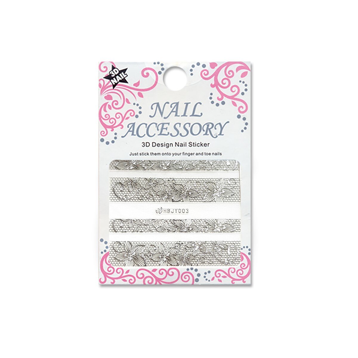 Decoratiuni cu efect acrilic 3D, MoonbasaNails, HBJY003-S, Model dantela, Argintiu