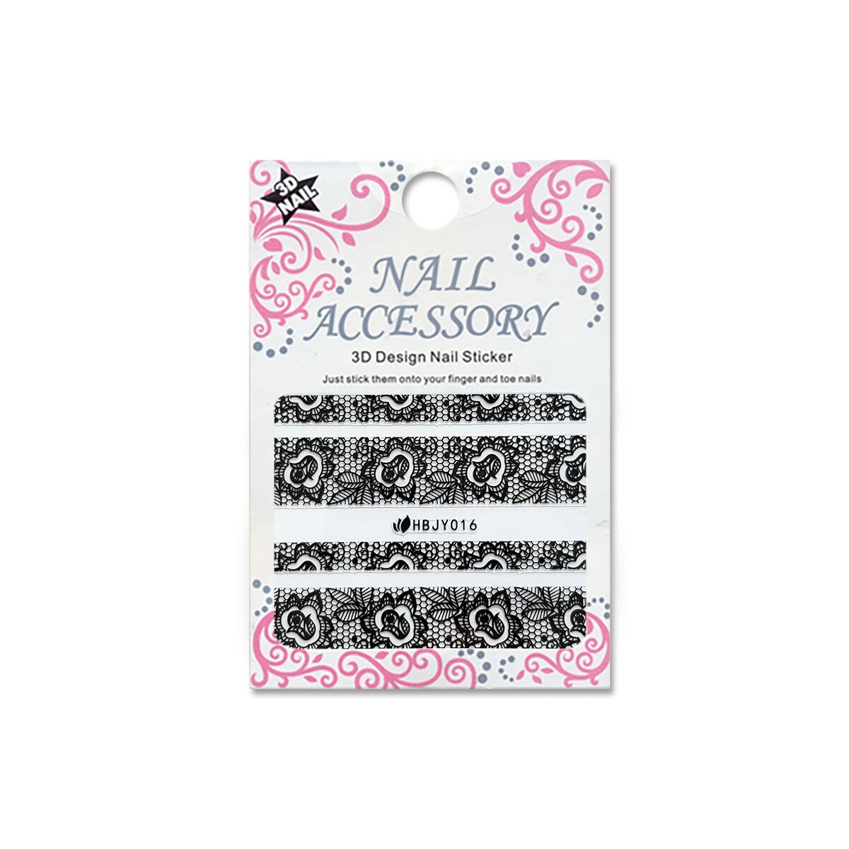 Decoratiuni cu efect acrilic 3D, MoonbasaNails, HBJY016-B, Model dantela, Negru