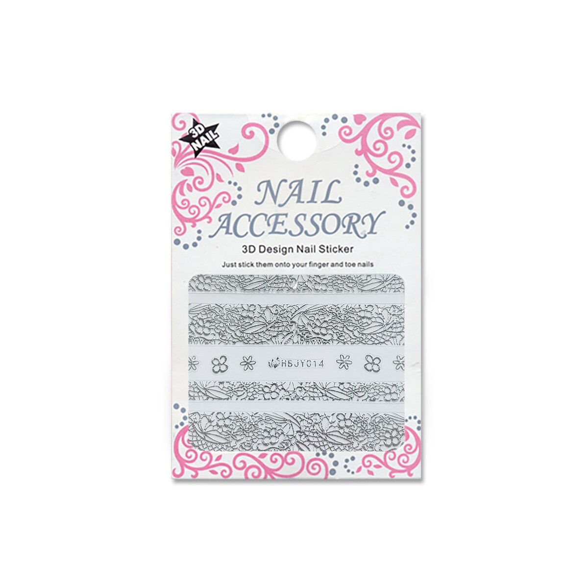 Decoratiuni cu efect acrilic 3D, MoonbasaNails, HBJY014-S, Model dantela, Argintiu