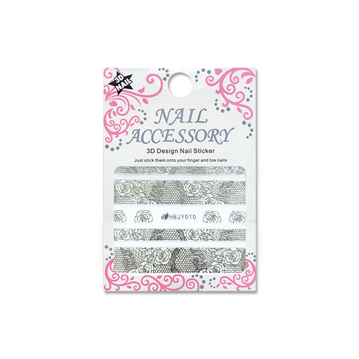 Decoratiuni cu efect acrilic 3D, MoonbasaNails, HBJY010-S, Model dantela, Argintiu