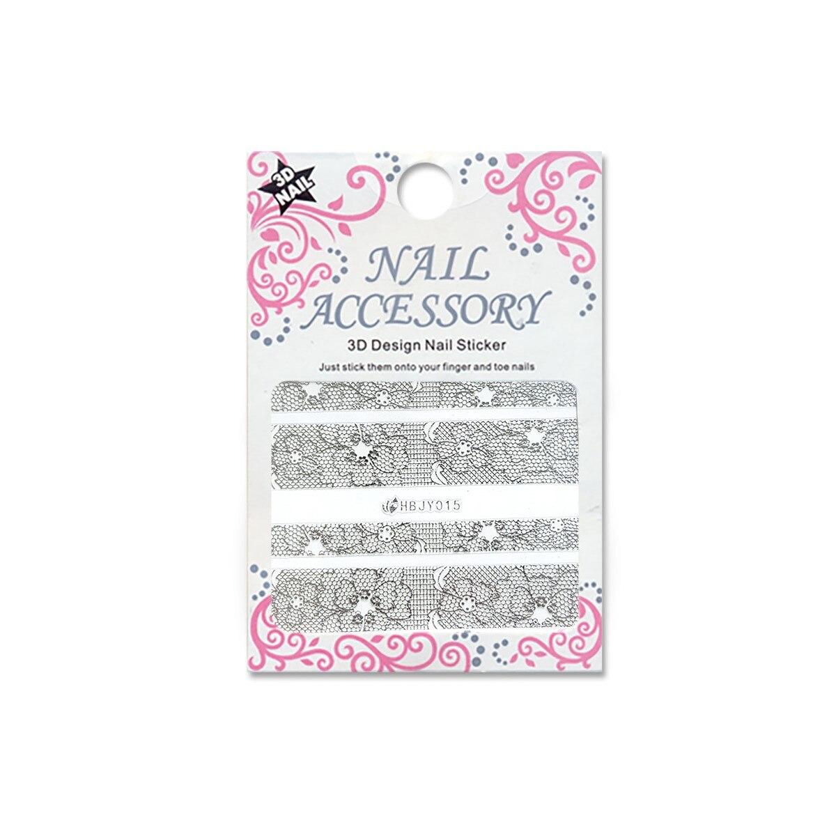 Decoratiuni cu efect acrilic 3D, MoonbasaNails, HBJY015-S, Model dantela, Argintiu