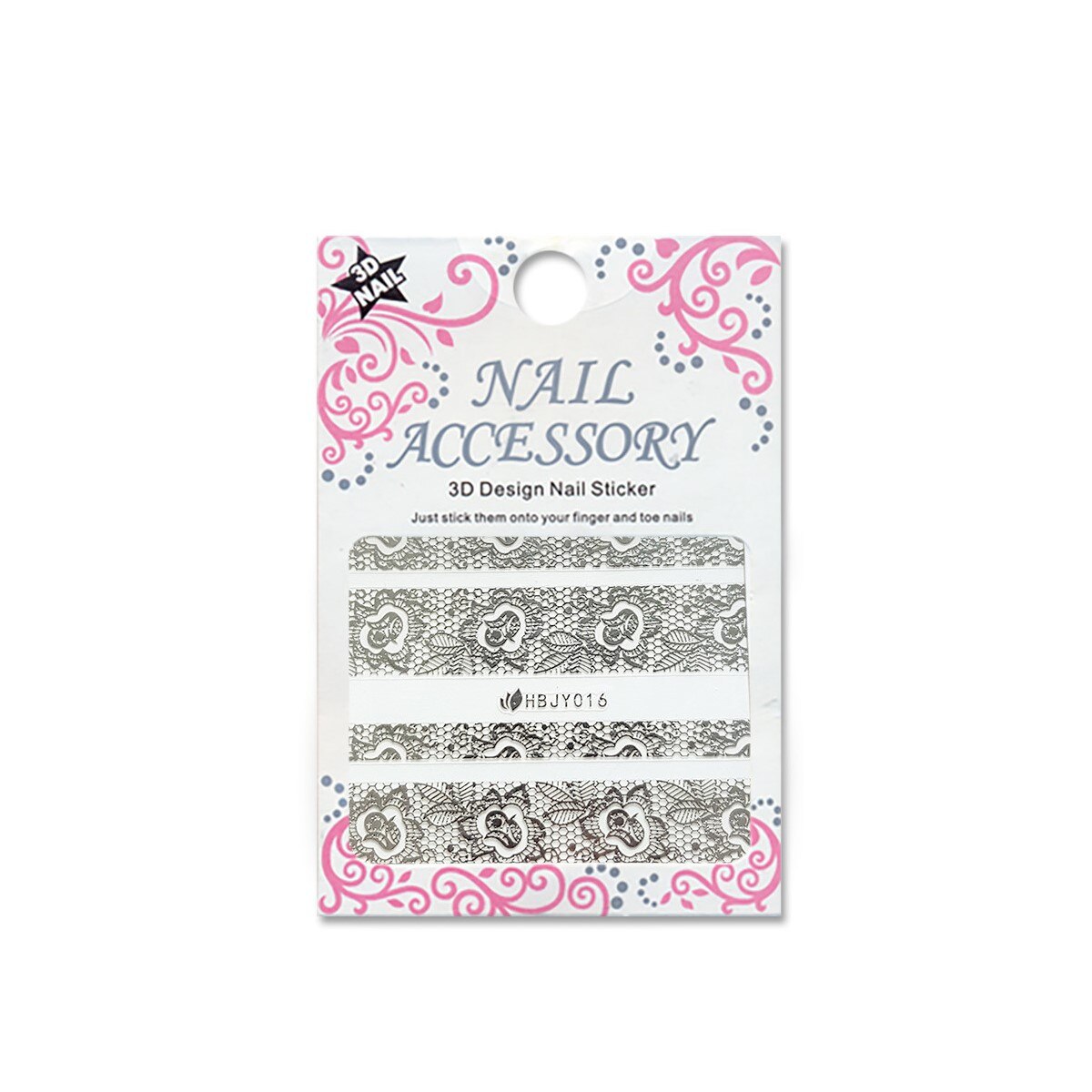 Decoratiuni cu efect acrilic 3D, MoonbasaNails, HBJY016-S, Model dantela, Argintiu