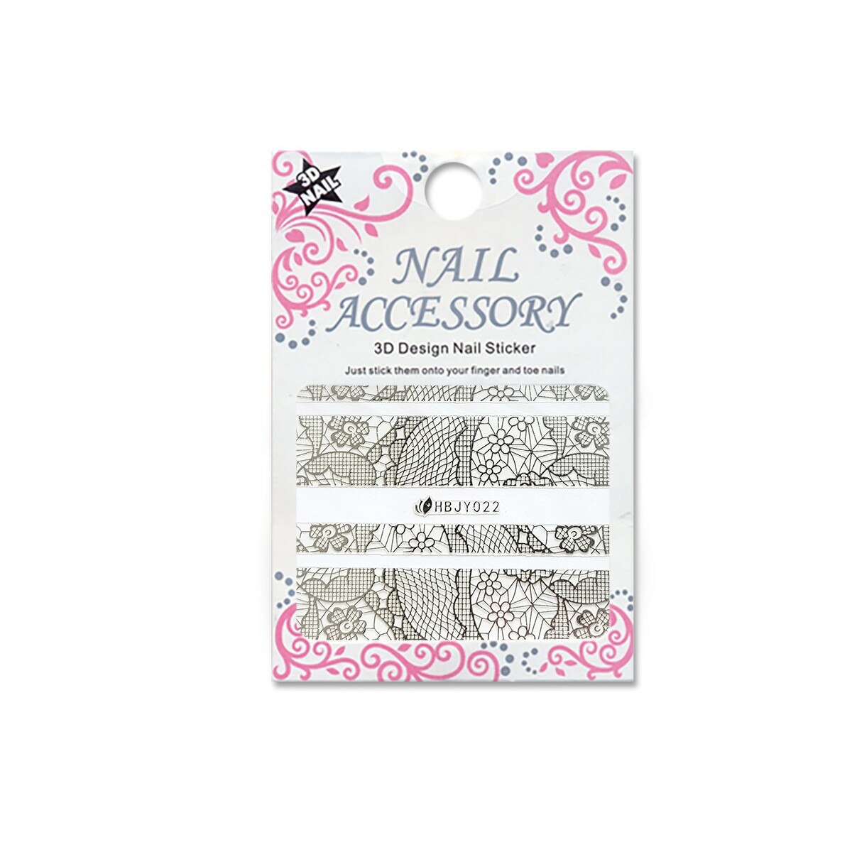 Decoratiuni cu efect acrilic 3D, MoonbasaNails, HBJY022-S, Model dantela, Argintiu