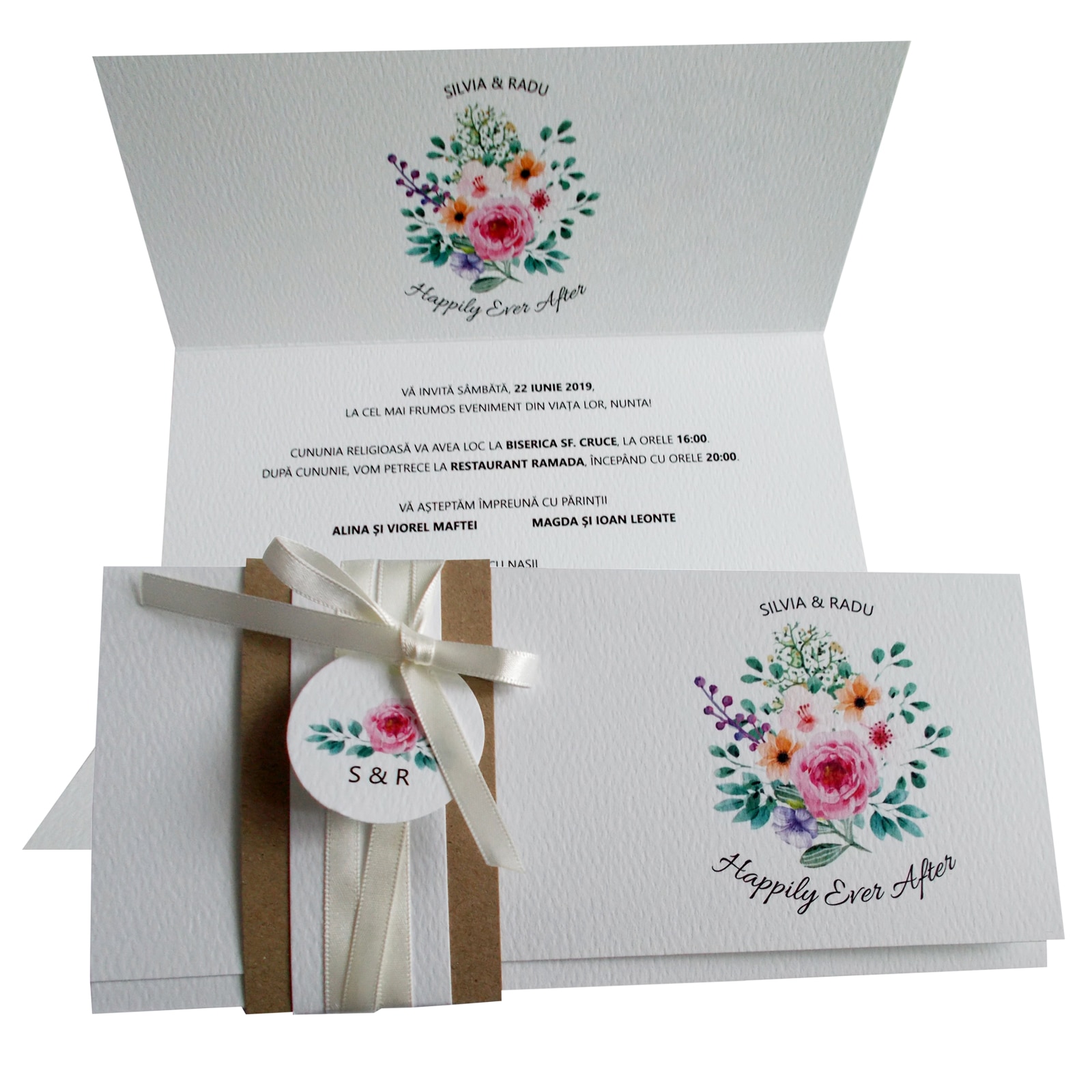 Invitatii nunta flori multicolore