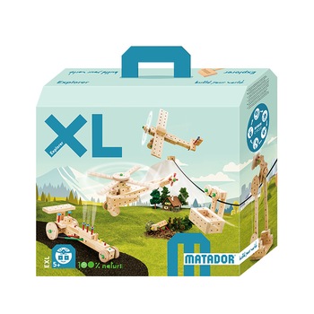 Set cuburi de constructie din lemn Explorer XL, +5 ani, Matador Set cuburi de constructie din lemn Explorer XL, +5 ani, Matador