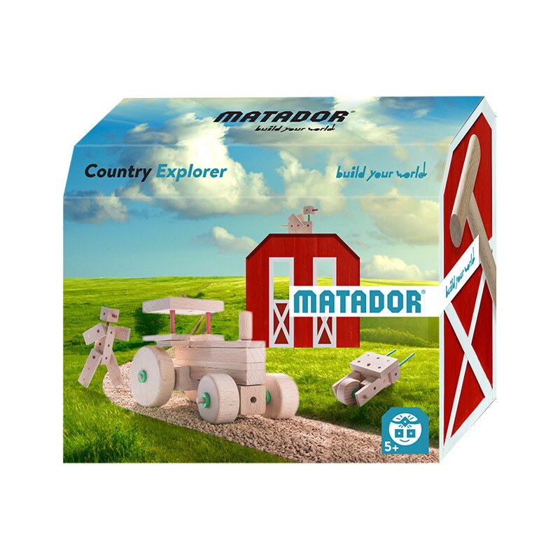 Set cuburi de constructie din lemn Explorer World Country, +5 ani, Matador