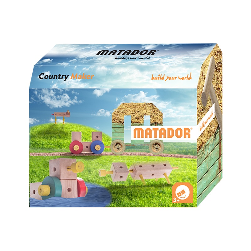 Set cuburi de constructie din lemn Maker World Country, +3 ani, Matador