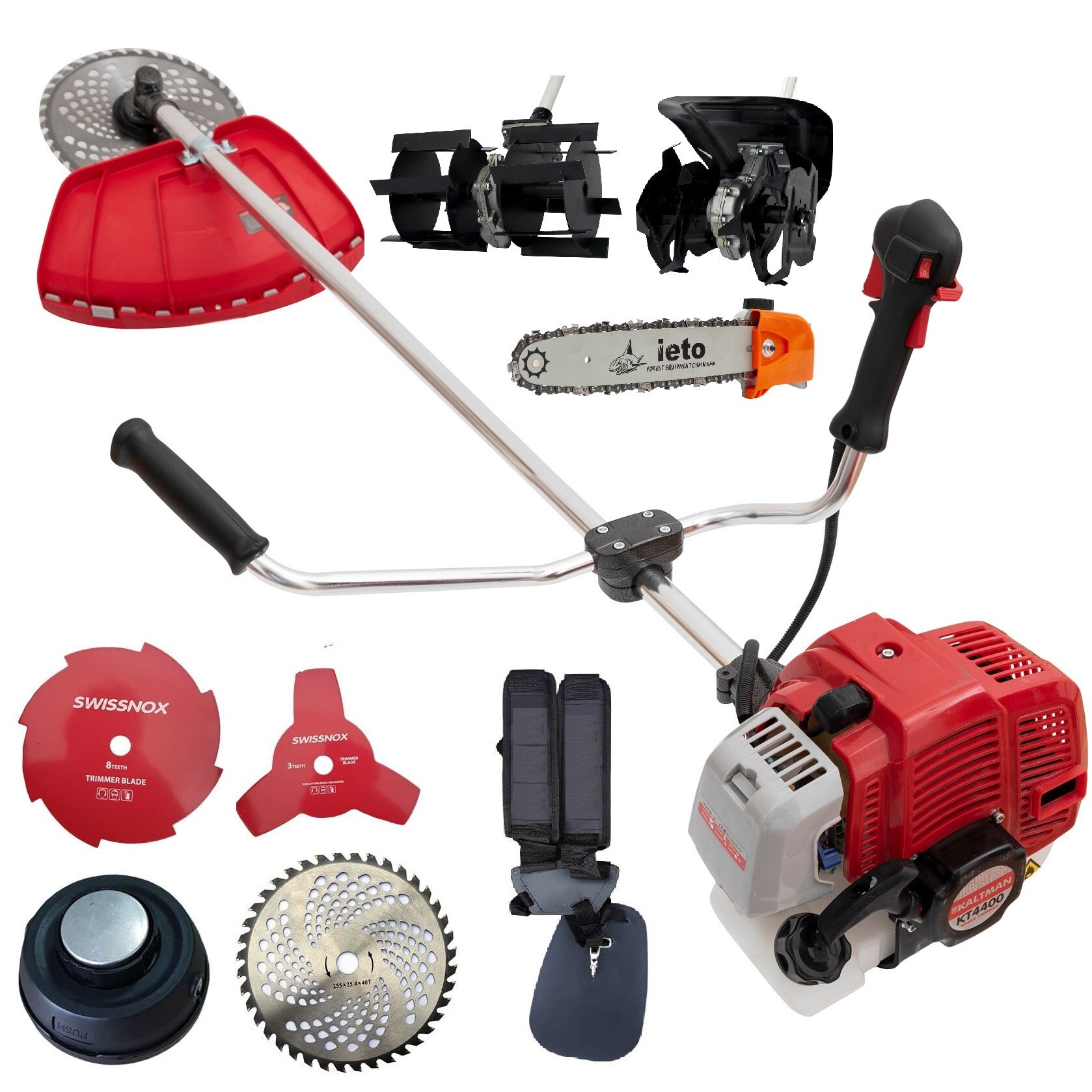 Set Motocoasa KALTMAN KT4400, 5.8CP, 52CC +Cap Prasitoare (28) +Cap Cultivator +Cap Drujba, Model nou, Motocositoare