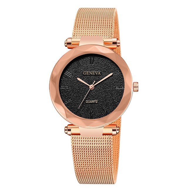 Ceas Dama Quartz Geneva Casual Elegant Rosegold-negru, CP9513RNU, curea din metal (mesh), afisaj analog