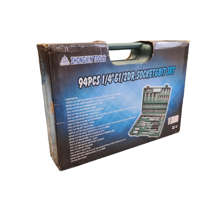 Trusa 94 Piese, Chei Tubulare Si Capete Surubelnite, High Quality, Carcasa Inclusa, Verde