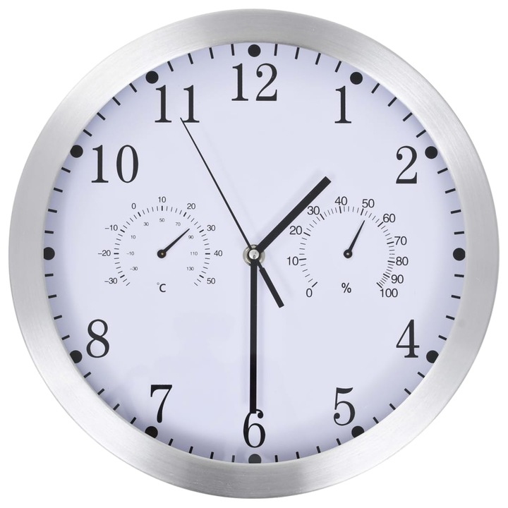 Стенен часовник с кварц vidaXL, хигрометър и термометър, 30 см, бял