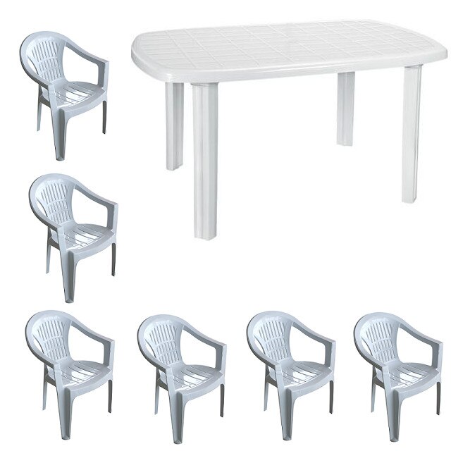 Set gradina RAKI NECOCHEA masa ovala 80x125 cm cu 6 scaune Carnaval culoare alba