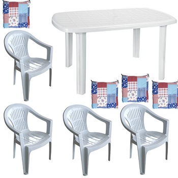 Set gradina RAKI NECOCHEA masa ovala 80x125 cm cu 4 scaune Carnaval culoare alba,perne scaun Set gradina RAKI NECOCHEA masa ovala 80x125 cm cu 4 scaune Carnaval culoare alba,perne scaun