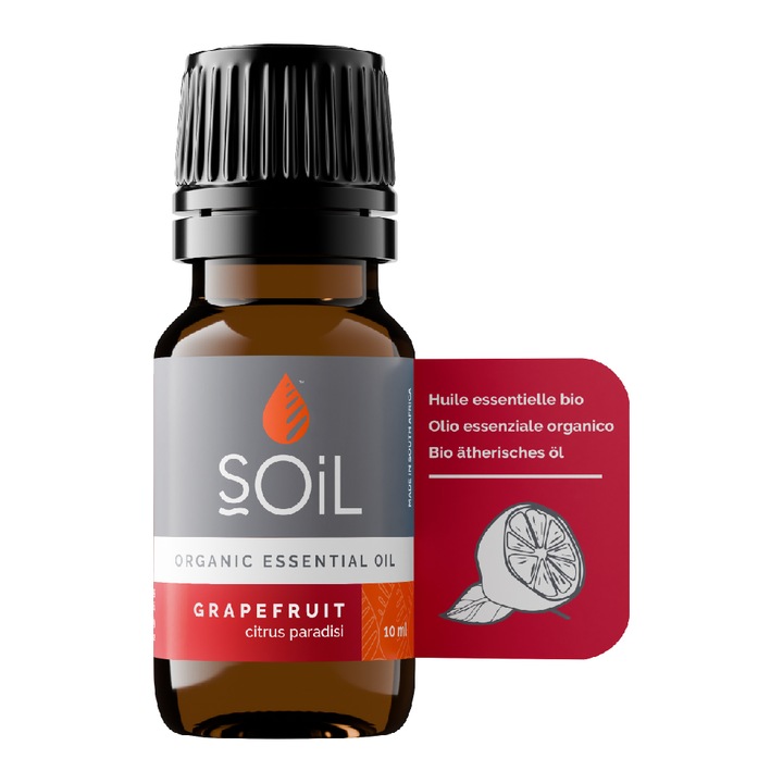 Ulei Esential Grapefruit (Citrus paradisi), Soil, Uleiul detoxifiant, Ulei pur, Aromoterapie, 100% Certificat Organic Ecocert, 10 ml