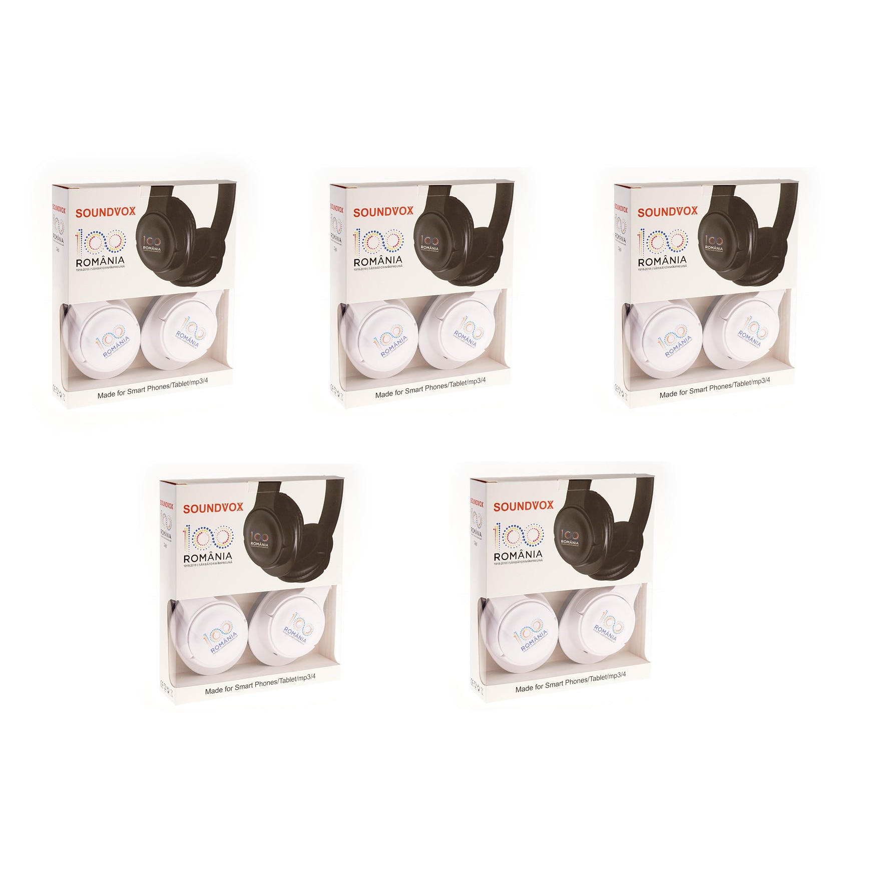 Pachet Promotional 5 x Casti PC, Over-The-Ear, Stereo, Bass Dynamic, Editie Limitata - Centenarul Romaniei, Alb