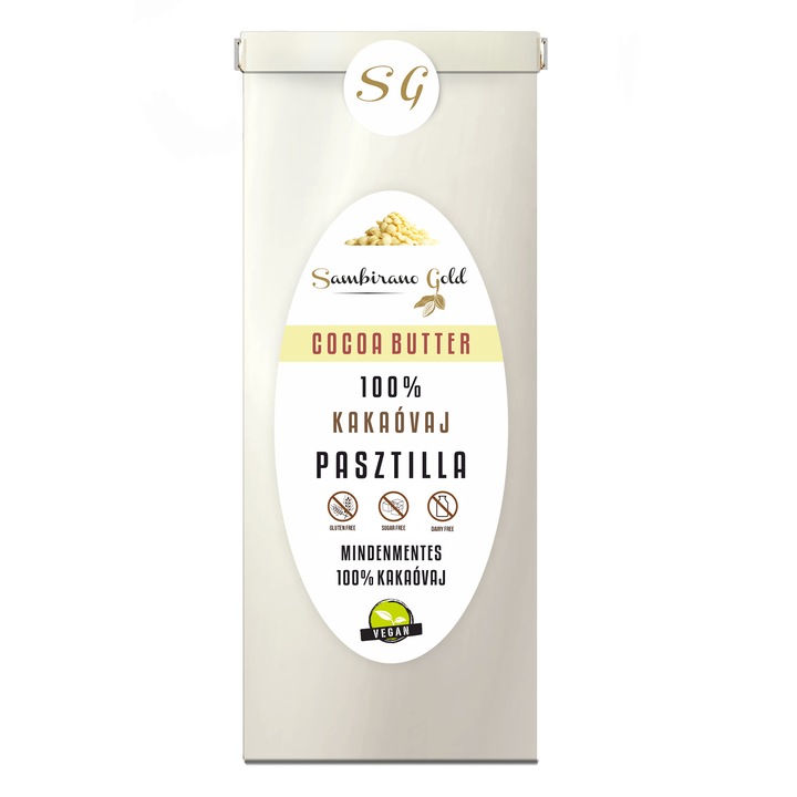 Sambirano Gold - 100% tisztaságú prémium belga kakaóvaj pasztilla - 250g