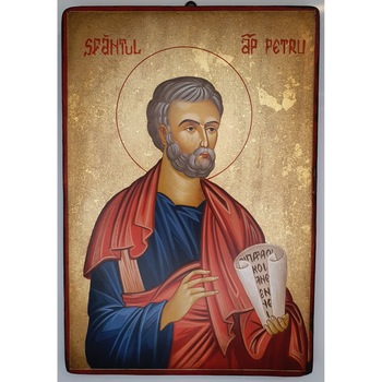 Icoana pictata pe lemn Sf. Ap. Petru, Artizanat Opait, 18X14cm Icoana pictata pe lemn Sf. Ap. Petru, Artizanat Opait, 18X14cm