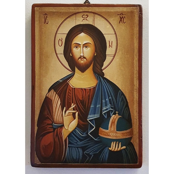 Fára festett ikon Jézus Krisztus 103, Opait Crafts, 32x22cm