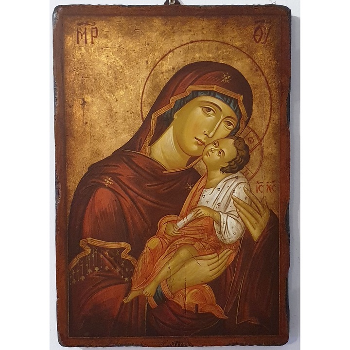 Icoana pictata pe lemn Bizantina Speciala Maica Domnului 9, Artizanat Opait, 22x18cm