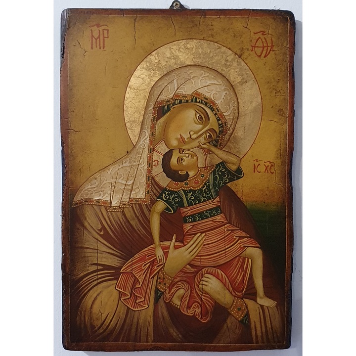 Icoana pictata pe lemn Bizantina Speciala Maica Domnului 7, Artizanat Opait, 44x32cm