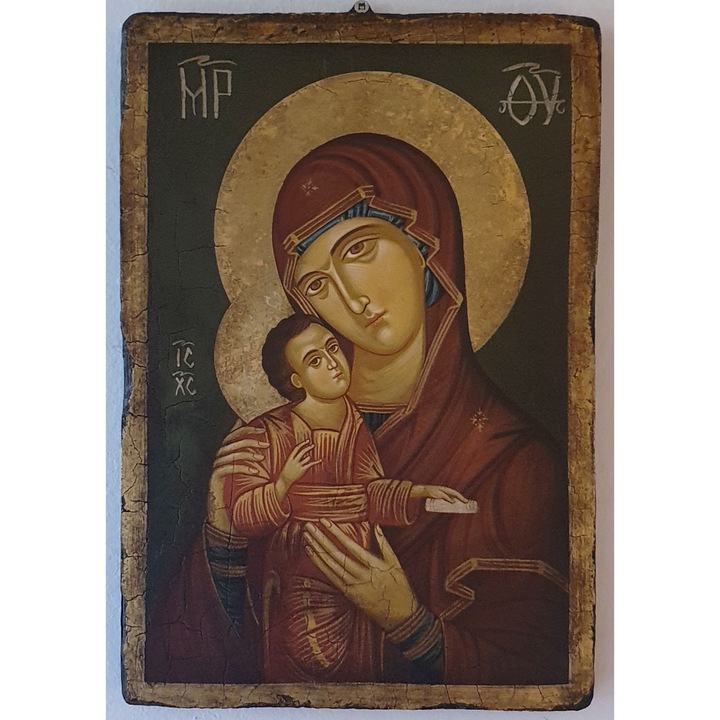Icoana pictata pe lemn Bizantina Speciala Maica Domnului 4, Artizanat Opait, 44x32cm