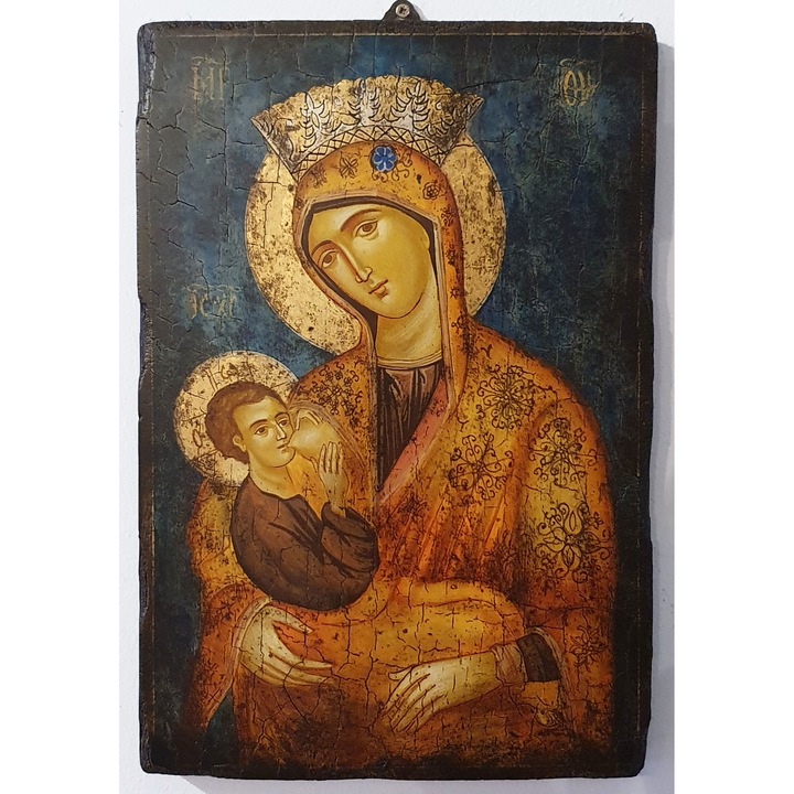 Icoana pictata pe lemn Bizantina Speciala Maica Domnului 27, Artizanat Opait, 22x18cm